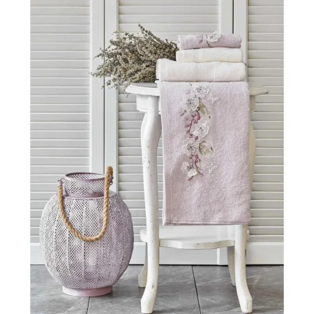KH LUCY LILA-OFFWHITE طقم مناشف مطرزة 4 PRC